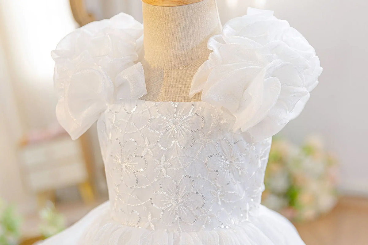 HETISO Baby Girls Summer New Version Layered Dresses Children's One Year Princess Sequined Pink Wedding Party Ball Gown 1-5Y