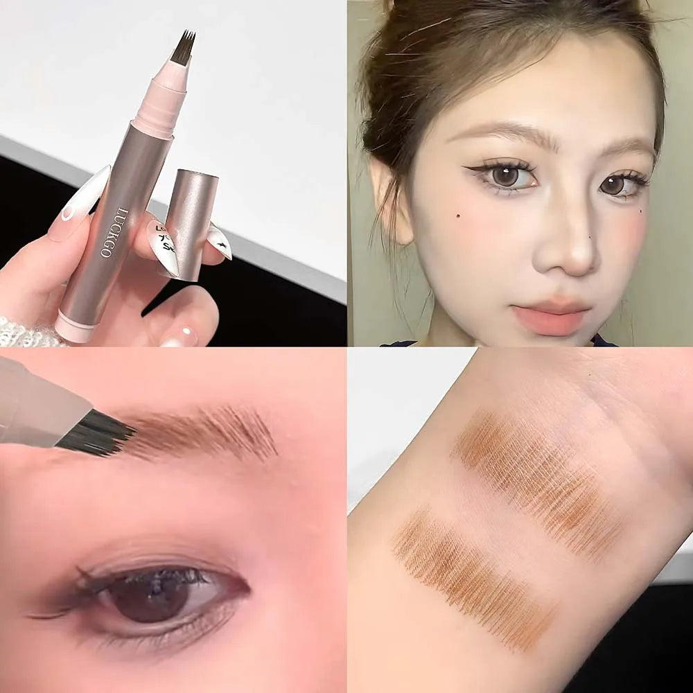 Natural Hair-Like Stroke Liquid Eyebrow & Hairline Pen Multi Forks Outline Wild Eyebrow Easy To Wear Waterproof Makeup Pen