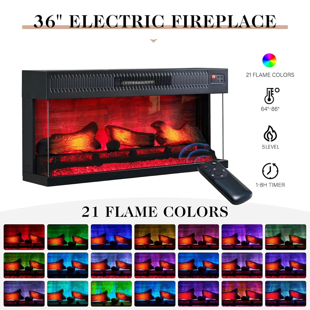 Farmhouse 70" Fireplace TV Stand with 36" Electric Fireplace | 3-Sided Electric Fireplace, Media Entertainment, Customized