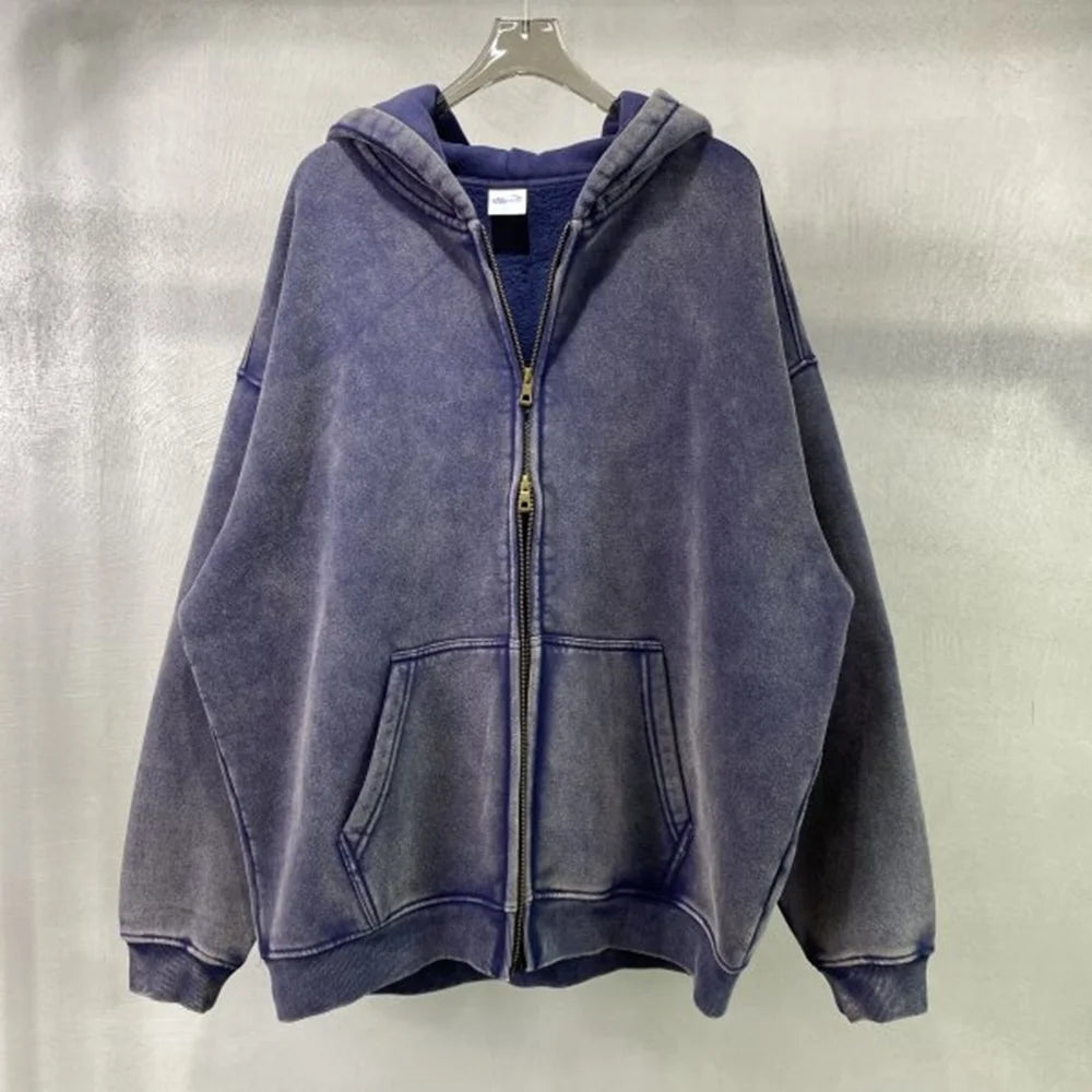 Maqvob High Quality Luxury Apparel Street Wear Euro Us Size Spring Autum Full Up Zipper Washed Batik Dye Hoodie