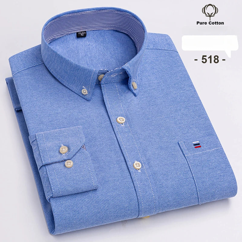 Over Size 7XL 100% Cotton Oxford Long-Sleeve Shirts for Men Slim Fit Formal Plain Shirt Office White Clothes Elegant Business To