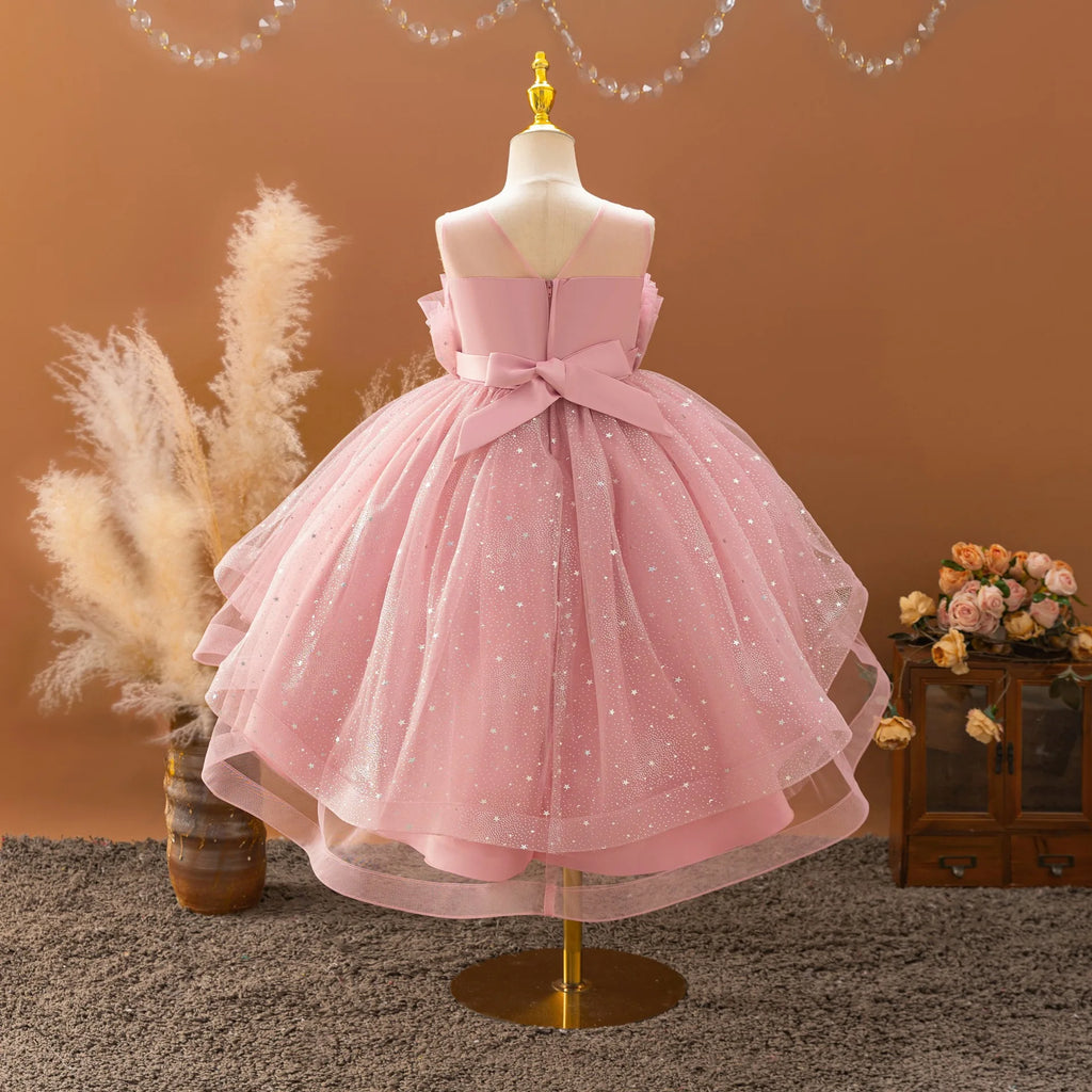 HETISO Elegant Trailing Flower Girl Dress for Weddings And Party Kids Galaxy Style Prom Gown 3-10 Years