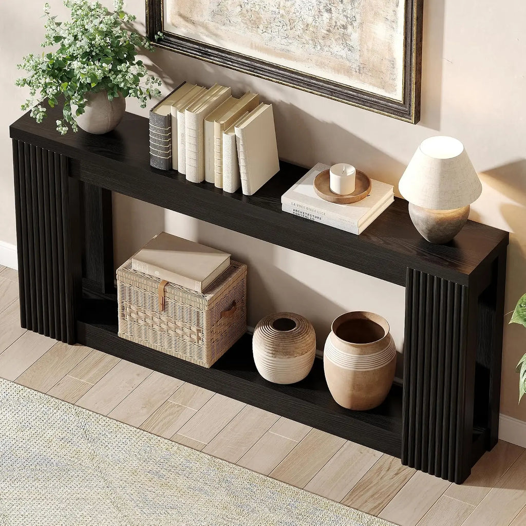 Fluted Wooden Console Table with 2 Storage, 71 Inch Rectangular Entryway Sofa Table for Living Room Hallway, Customized