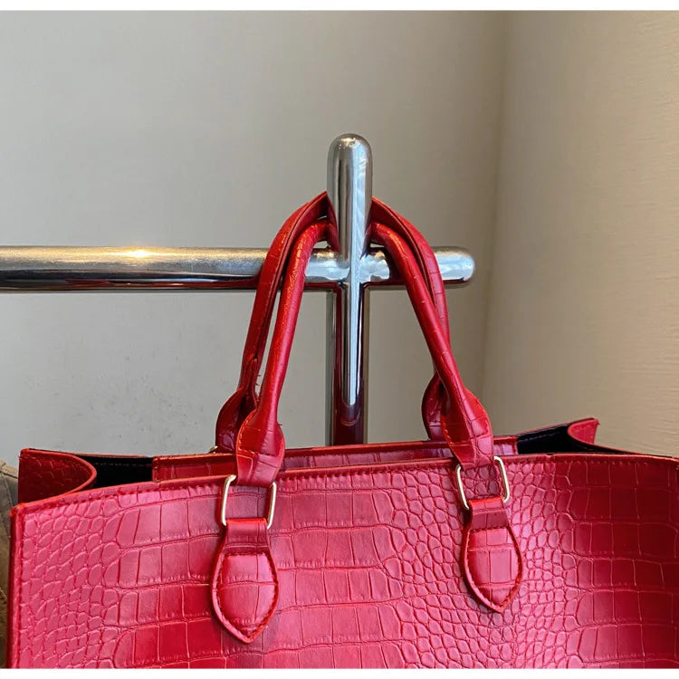 Spring 2025 Large Capacity Fashionable Handbag Casual Commuting Trendy Crocodile Pattern Tote Bag Street Style PU Material