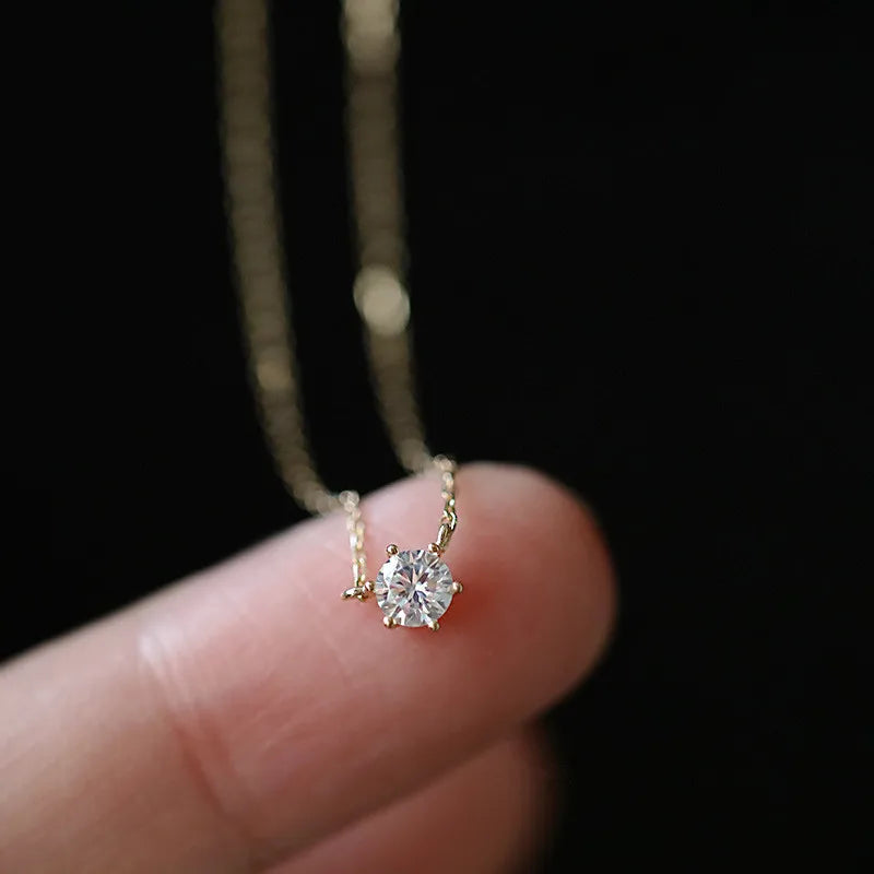 925 Sterling Silver 14K Gold Plated Necklace Versatile Single Sparkling Zircon Clavicle Chain For Women'S Wedding Jewelry