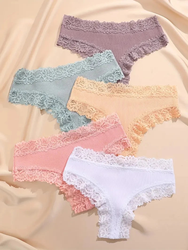 Women's Cotton Panties 5Pcs Set Floral Lace Patchwork Soft Breathable Comfort Underwear For Women Lingerie
