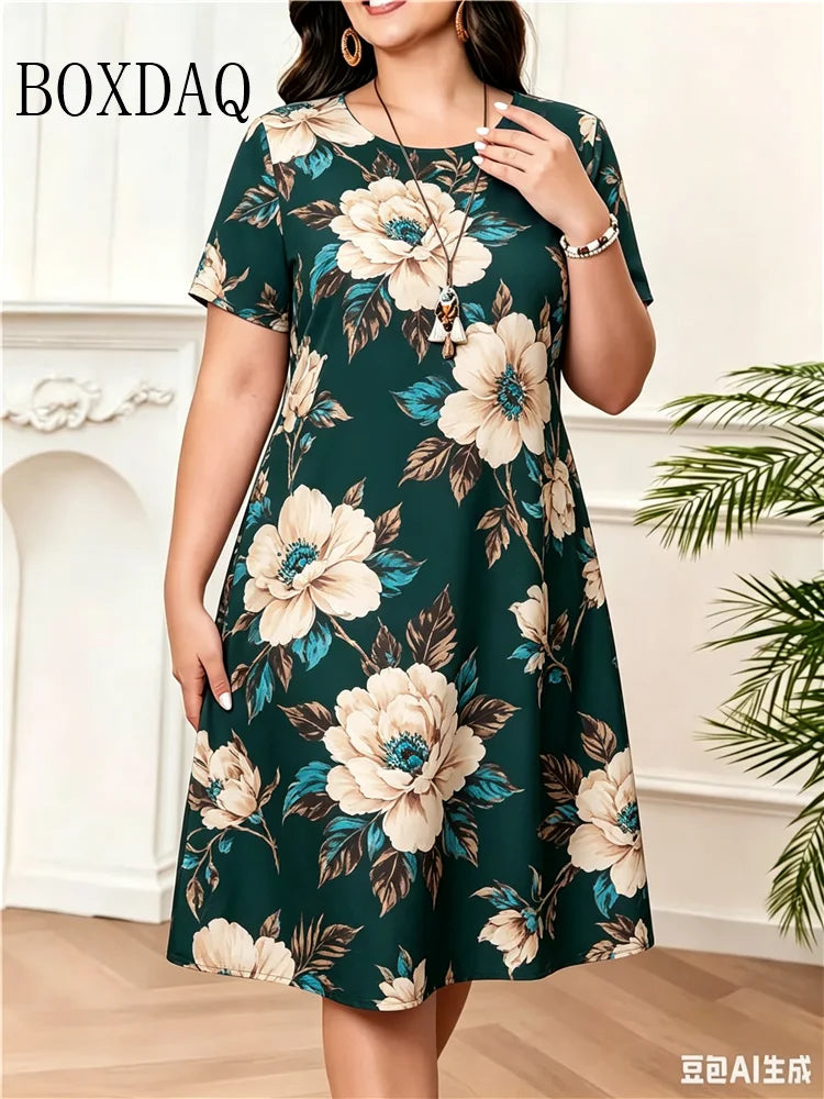 Women's Sundress Mini Dress Short Sleeve Floral Print Summer Casual O-Neck Loose Dresses Plus Size 2026 Female Clothing Vestidos