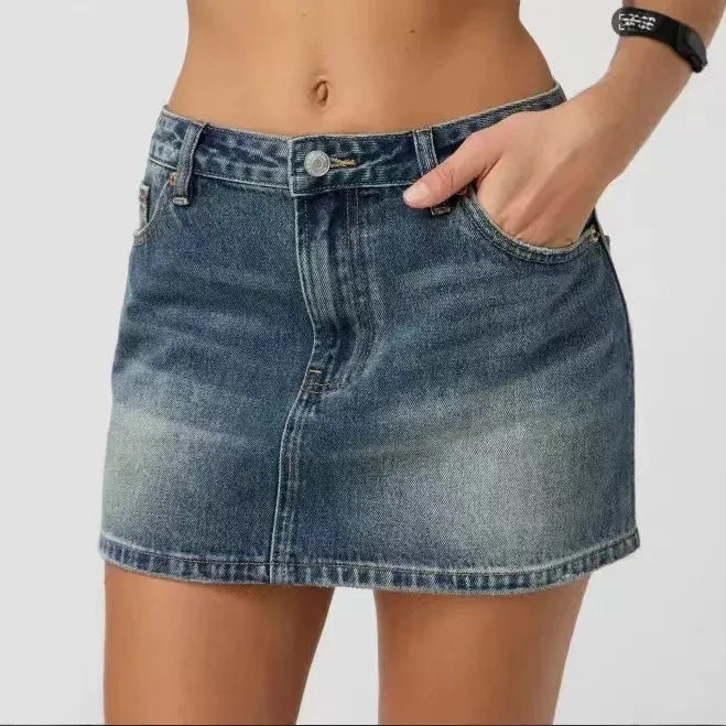New 2026 Summer Women's Elastic Slim-fit  Denim Short Skirt  Female Fashion Casual Mid Waist Jeanse Skirt