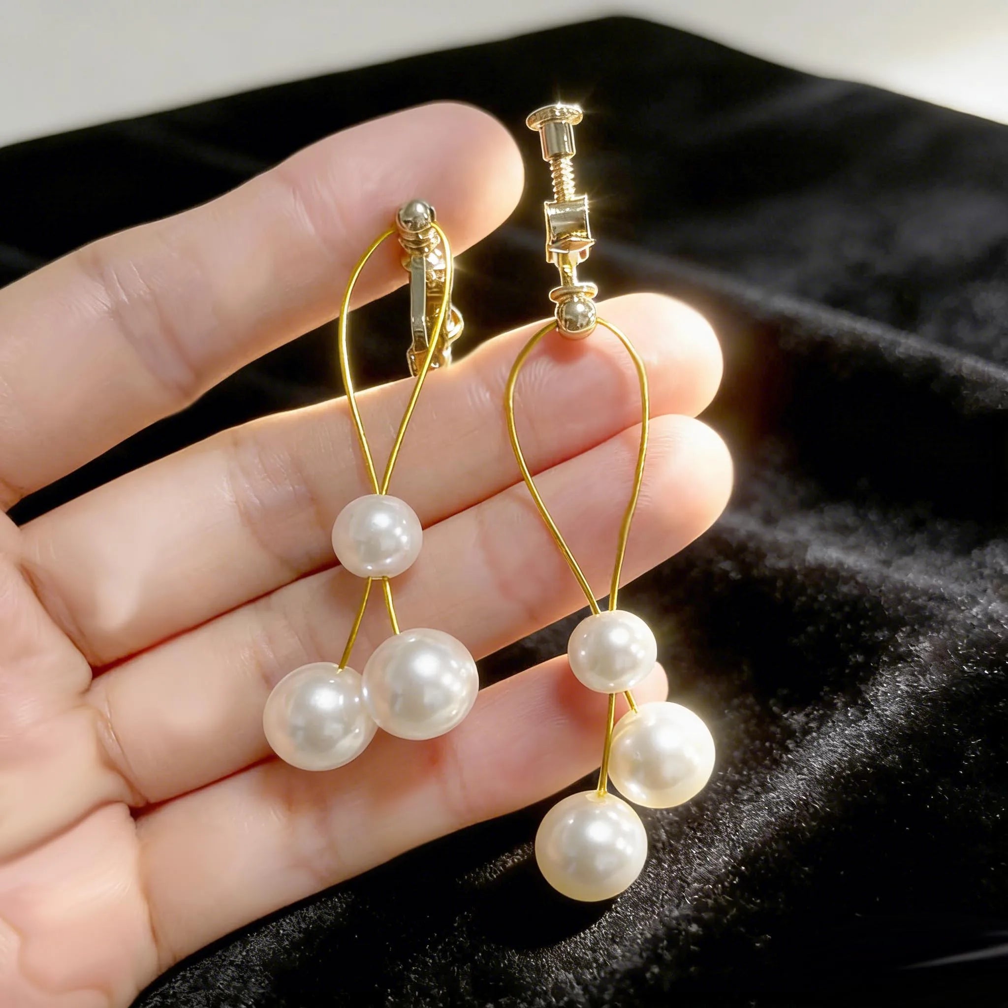 Korean Fashion Style Pearl Long Tassel Clip on Earrings for Women Simple Temperament Long Chain Non-piercing Ears Clip Earrings