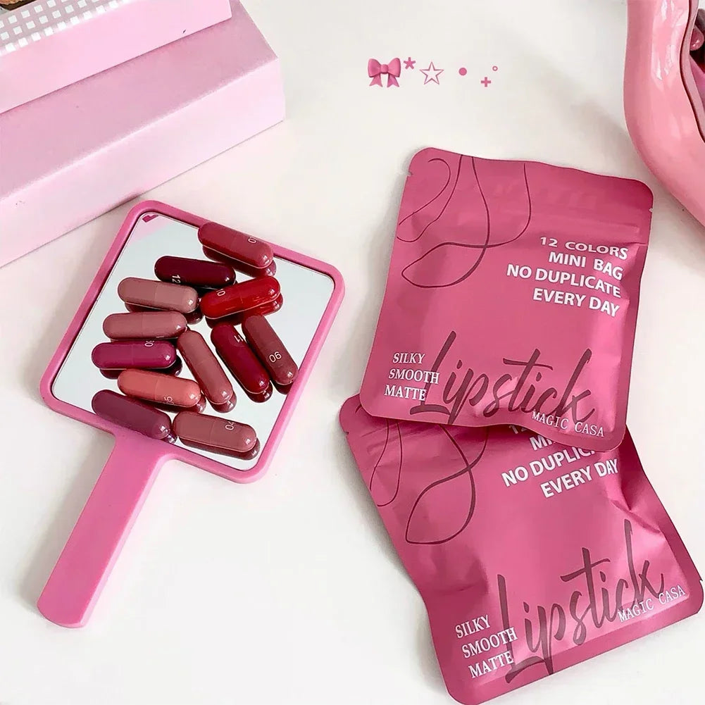 Matte Lipstick Capsule Set 12 Colors Long Lasting Non Fading Perfect Women Gift for Festival Makeup Lip Balm