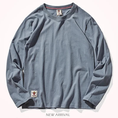 Retro Autumn Men Long Sleeve O Neck T Shirt 100 Percent Cotton Soft Washed Vintage Style Tee
