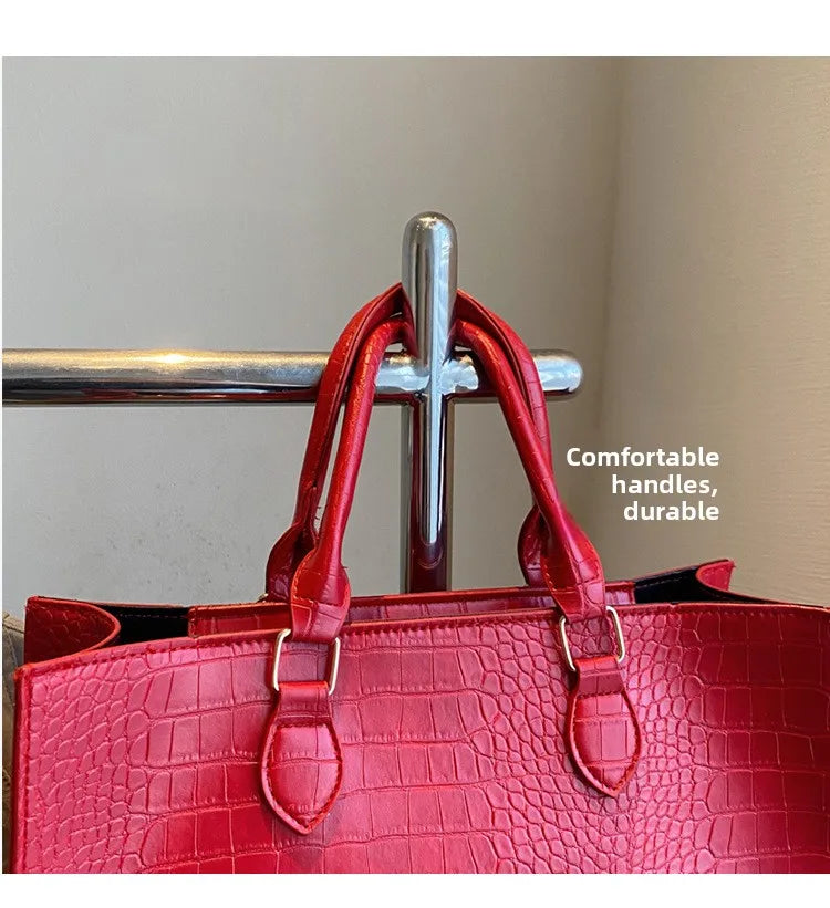 Spring 2025 Large Capacity Fashionable Handbag Casual Commuting Trendy Crocodile Pattern Tote Bag Street Style PU Material