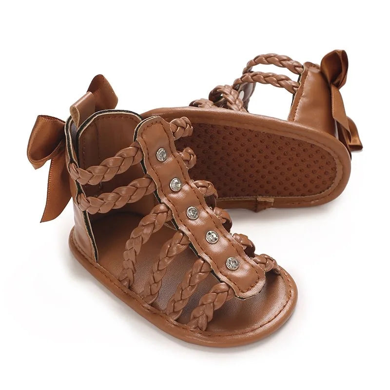 Baby Girls Leather First Walker Sandals - Breathable Soft-Sole 0-18M