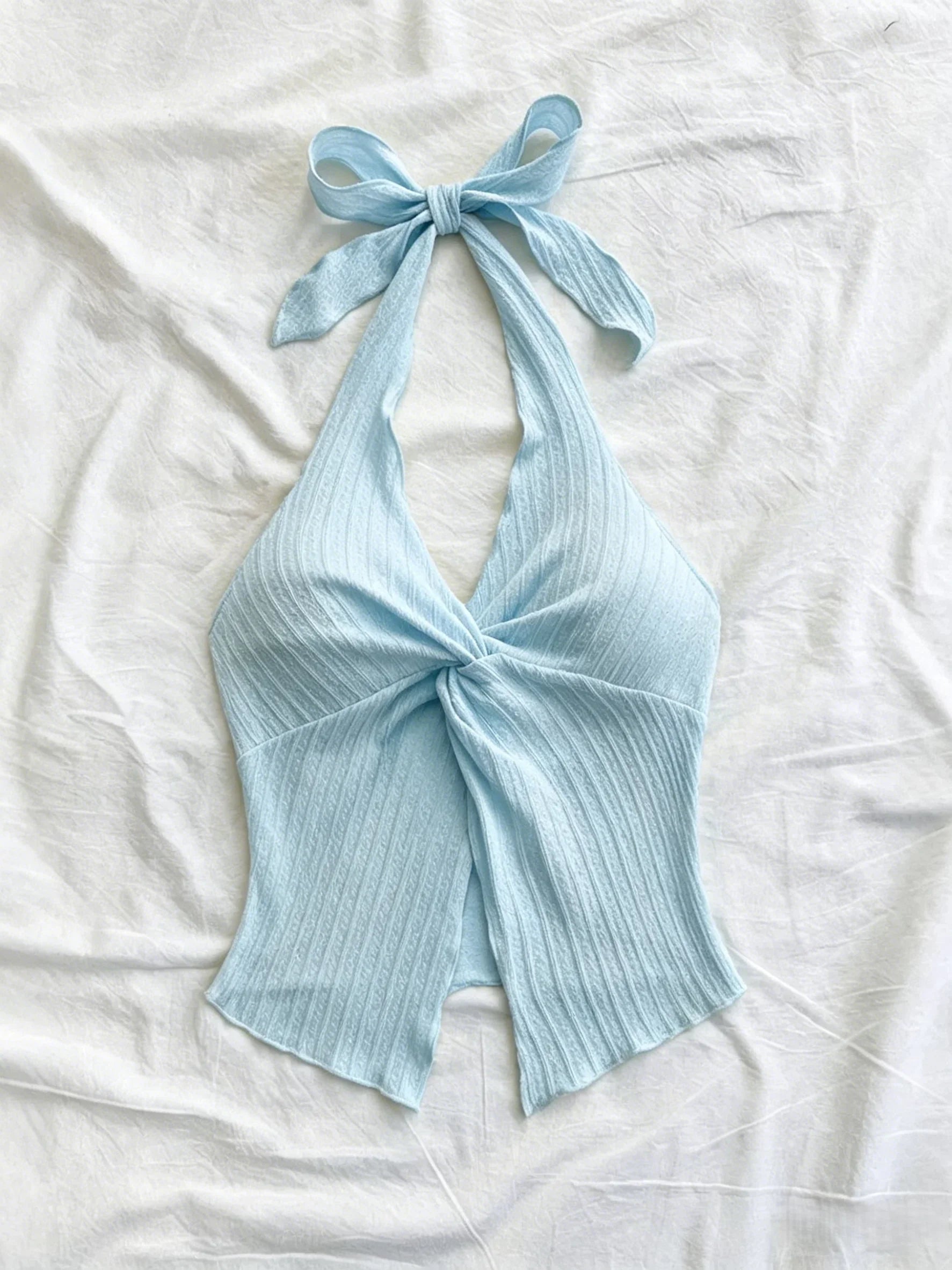 Sexy V-neck Halter Neck Crop Top for Women Summer Sleeveless Solid Split Backless Top Y2K Clothes
