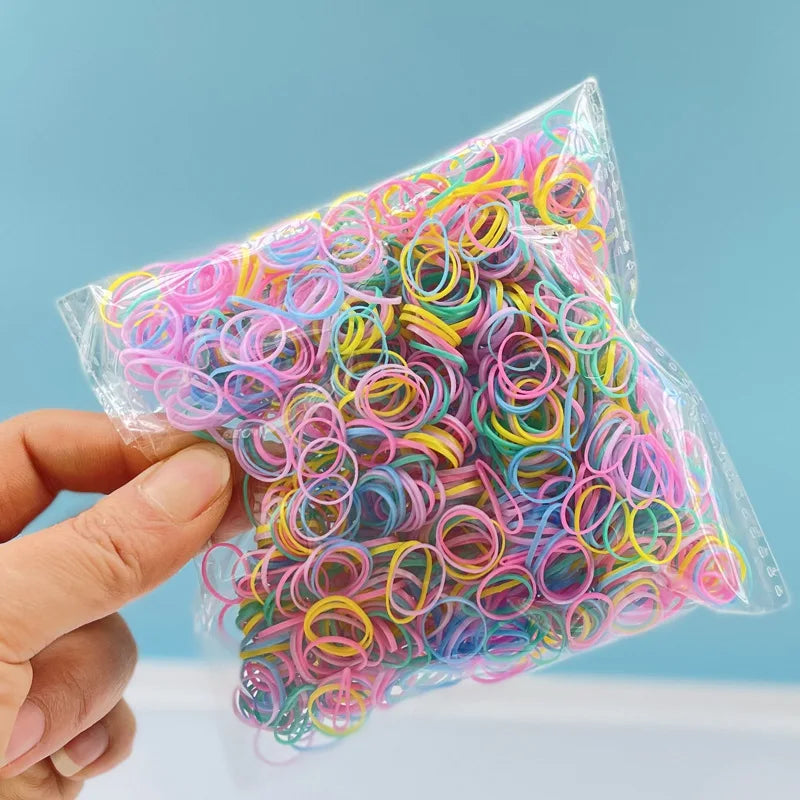Gomas elásticas coloridas desechables para niñas, 1000 unidades, para coletas, accesorios para el pelo de niños