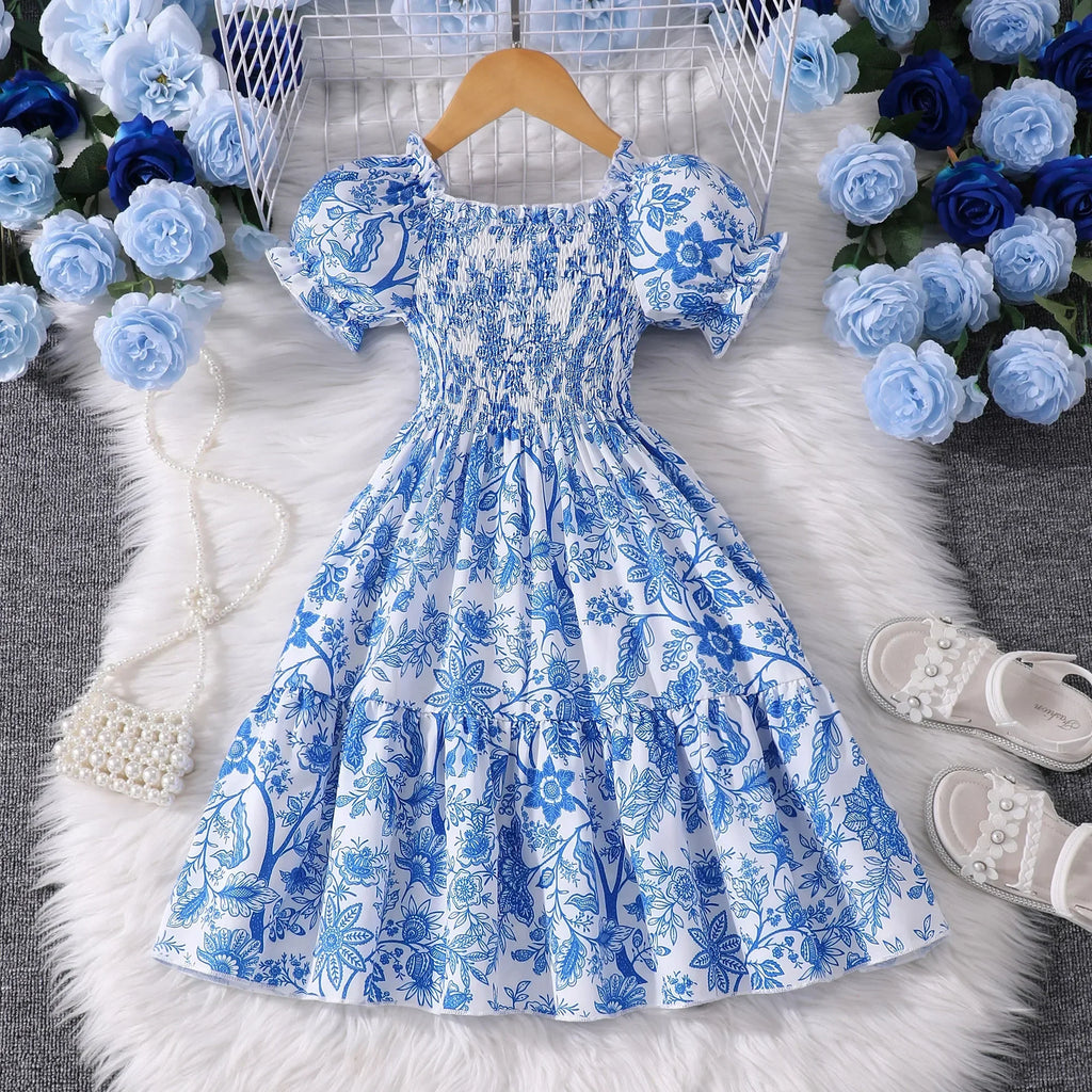 Pink Kids Girl Long Dress Summer Floral Toddler Girls Dresses Cute Sweet Elegant Birthday Party Children Costume 3 4 5 6 7 Yrs