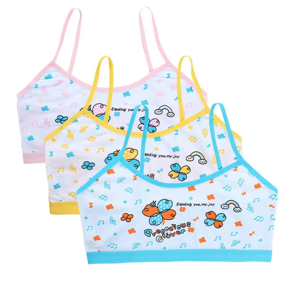 3pcs Teenage Girls Training Bras Cotton Floral Camisole Undershirts