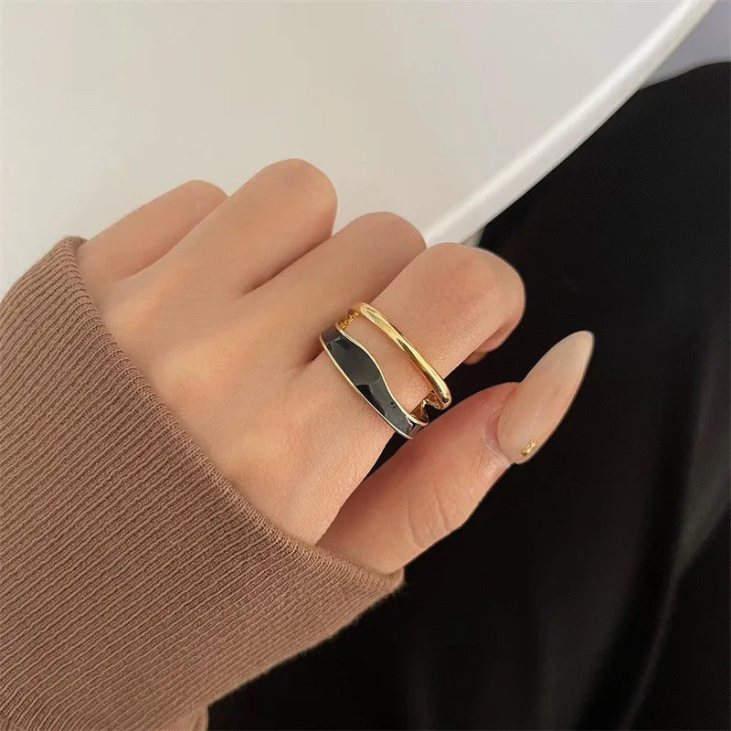 Retro Gold Color Double Oil Drip Open Rings For Women'S Luxury Irregular Adjustable Finger Ring 2023 New Trendy Wedding Jewelry