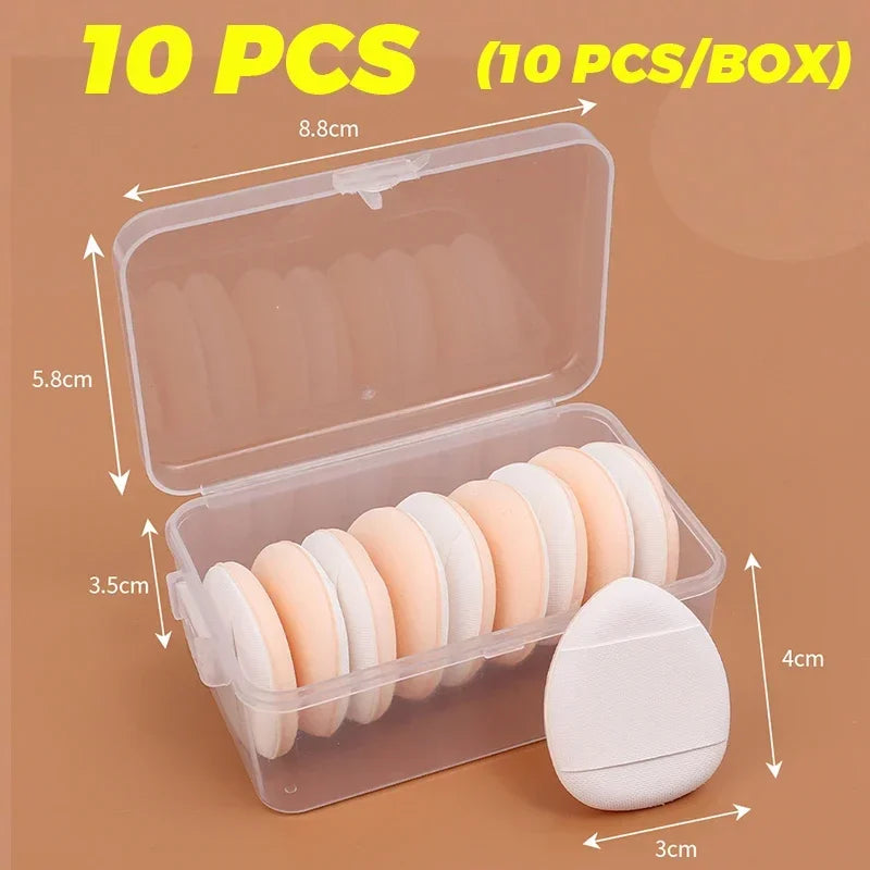 50Pcs Mini Finger Cosmetic Puff Set with Box Water Droplet Shape Air Cushion Detail Makeup Puffs Concealer Foundation Applicator