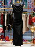 Summer Fashion New Arrivals: Elegant, Sleeveless, Sparkling, Body-Con Plunge Dress Evening Gown