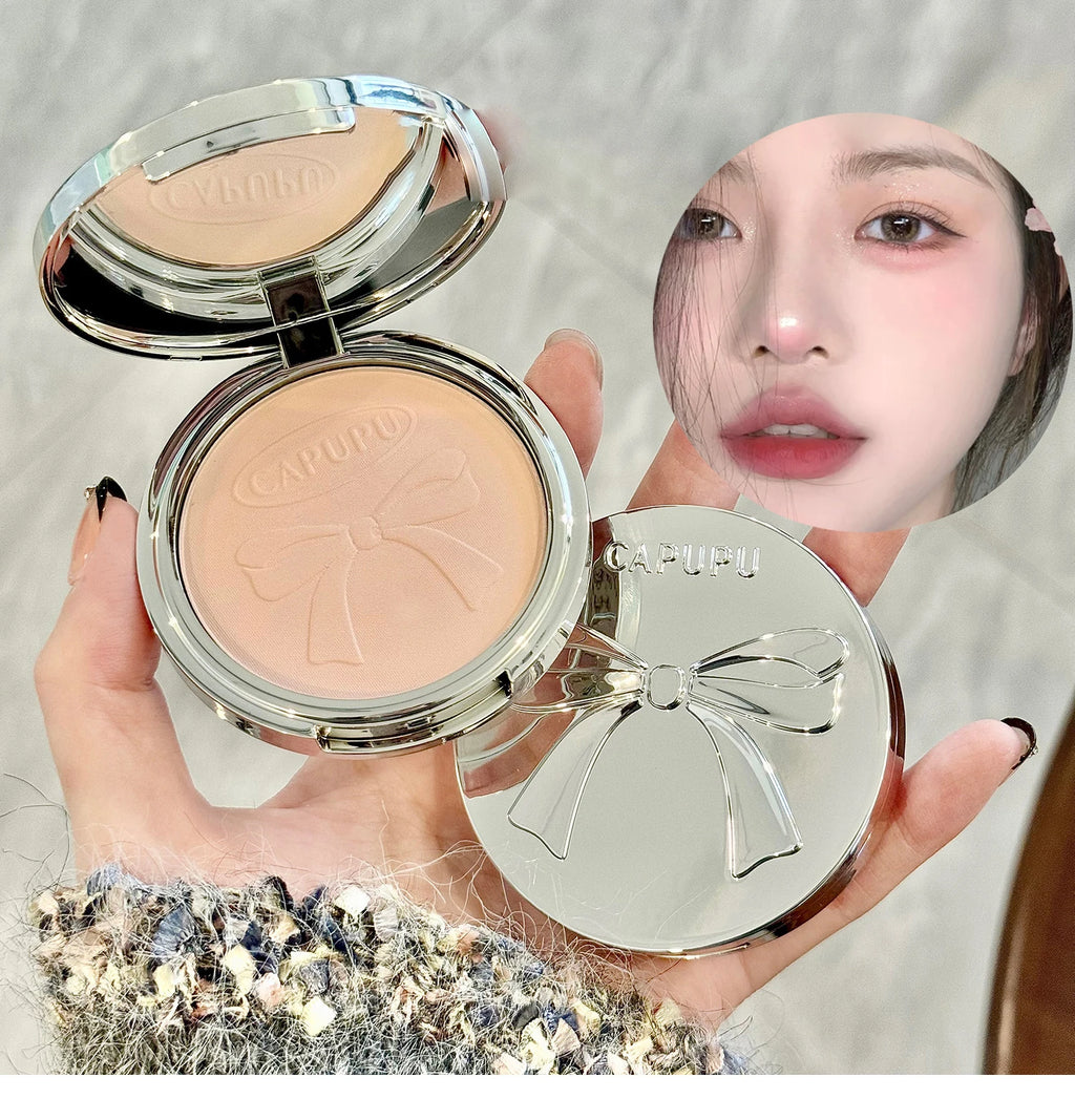 Bowknot Pressed Powder Transparent White Matte Brighten Concealer Long-lasting Oil Control Face Makeup Smooth Setting Powder