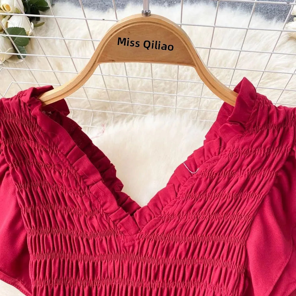YuooMuoo Luxury French Red Black Maxi Party Dress Elegant V Neck Other Material 100% Autumn 2024 Ladies Dress