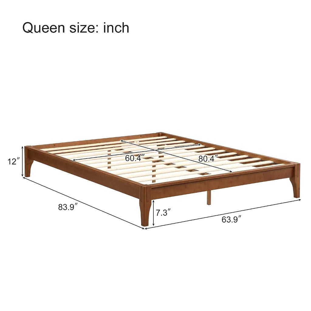 Mid-Century Bamboo Platform Bed, Queen Size Bed Frame with Wood Slat Support, No Box Spring Needed, Easy Tool-Free, Customized