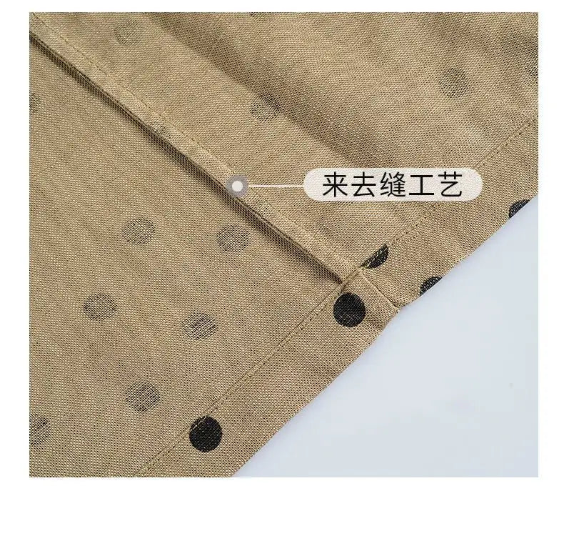 Cotton and Linen Dress French Polka Dot Print Fashion Long Skirt Summer New V-neck Casual Lace-up A-line Skirt