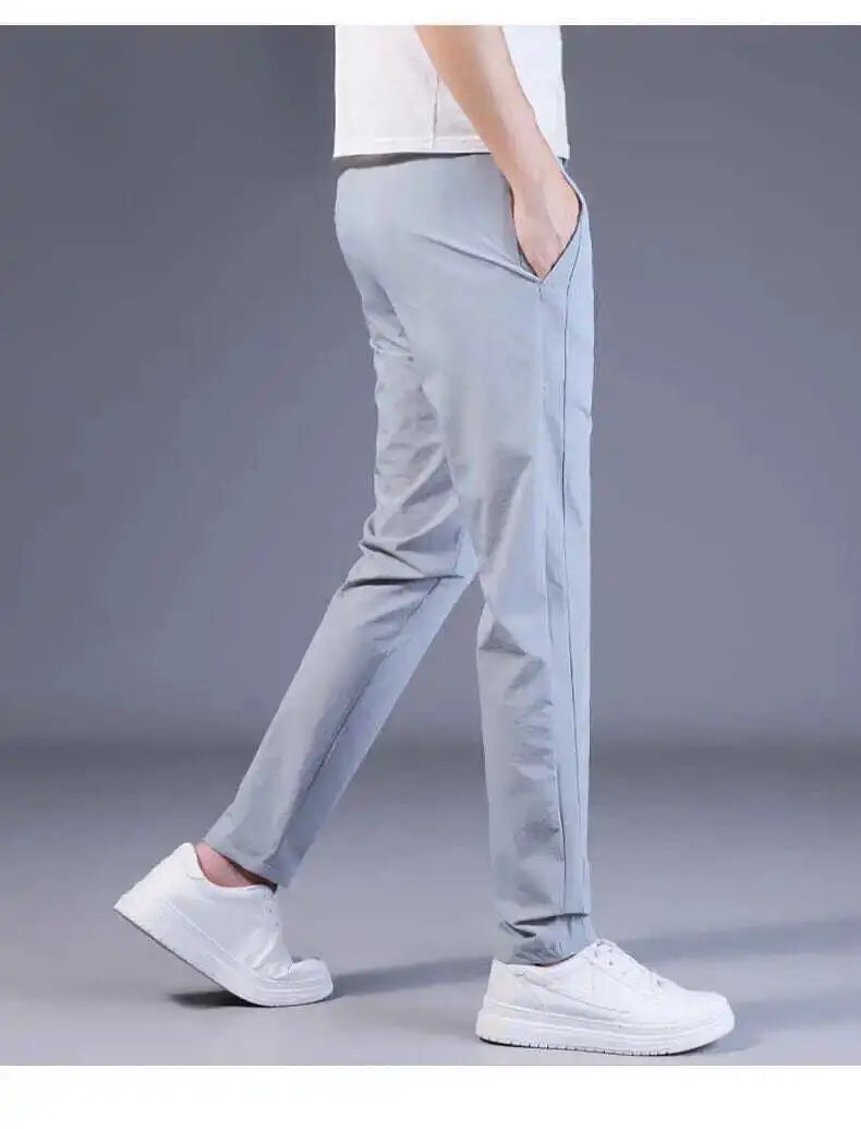 Summer Casual Ice Silk Pants Men's Trendy Large Size Long Trousers Korean Style Thin Straight Loose Sports Pants Quick Dry