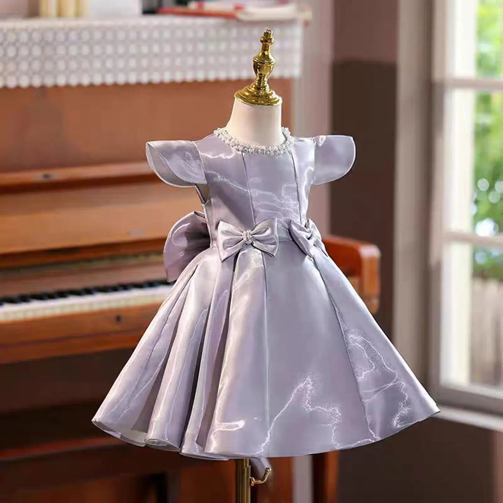 Dreamy Vow J764 Elegant Purple Baby Girl Dress With Bow Satin for Kids Wedding Birthday Party Spring Knee Length Ball Gown