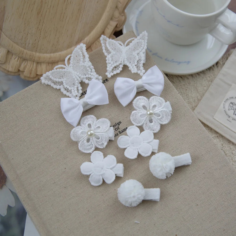 10pcs/Set Baby Hair Accessories for Girls Full Coverage Fabric Lovely Hair Clips Children's Headwear Bow Hair Accessories