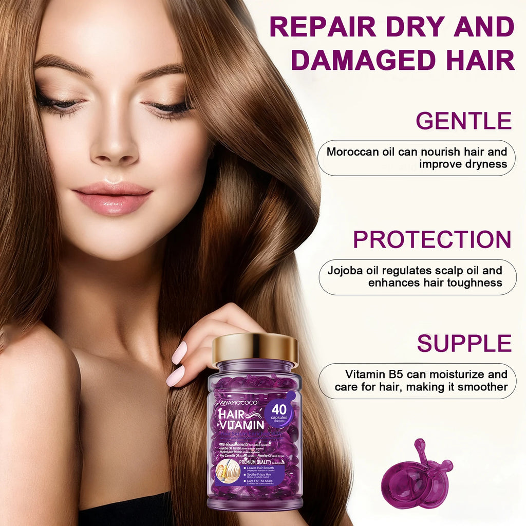 Amococo 3/6/8pcs Hair Serum Capsules 40 Capsules Moroccan Oil Keratin Essence Hair Oil Vitamin E Pro Vitamin B5 Jojoba Oil Rosehip Oil Smooth Moisturizing Hair Care Serum for Frizzy Dry Hair