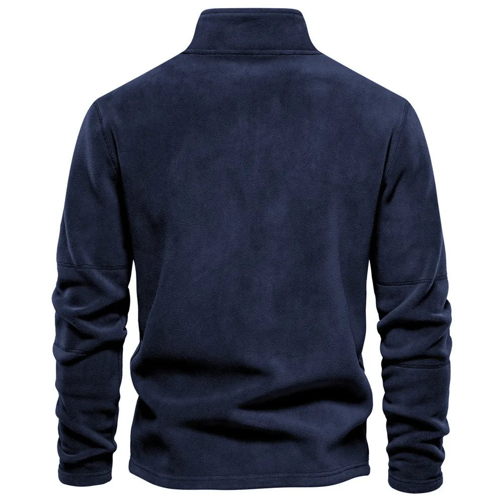 Men's Fleece Lined Hoodie Zip up Long Sleeve Stand Collar Versatile Winter Sweatshirt Business Casual Comfortable Polyester