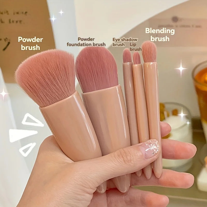 Liplns 5-Piece Portable Makeup Brush Set with Mirror - Travel Kit