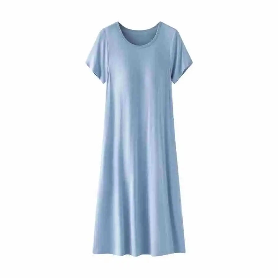 Summer Night Dress Modal Chest Pad Loose Casual Medium and Long Short Sleeved Home Nightgowns Women Sleepwear Night Gown M-3XL