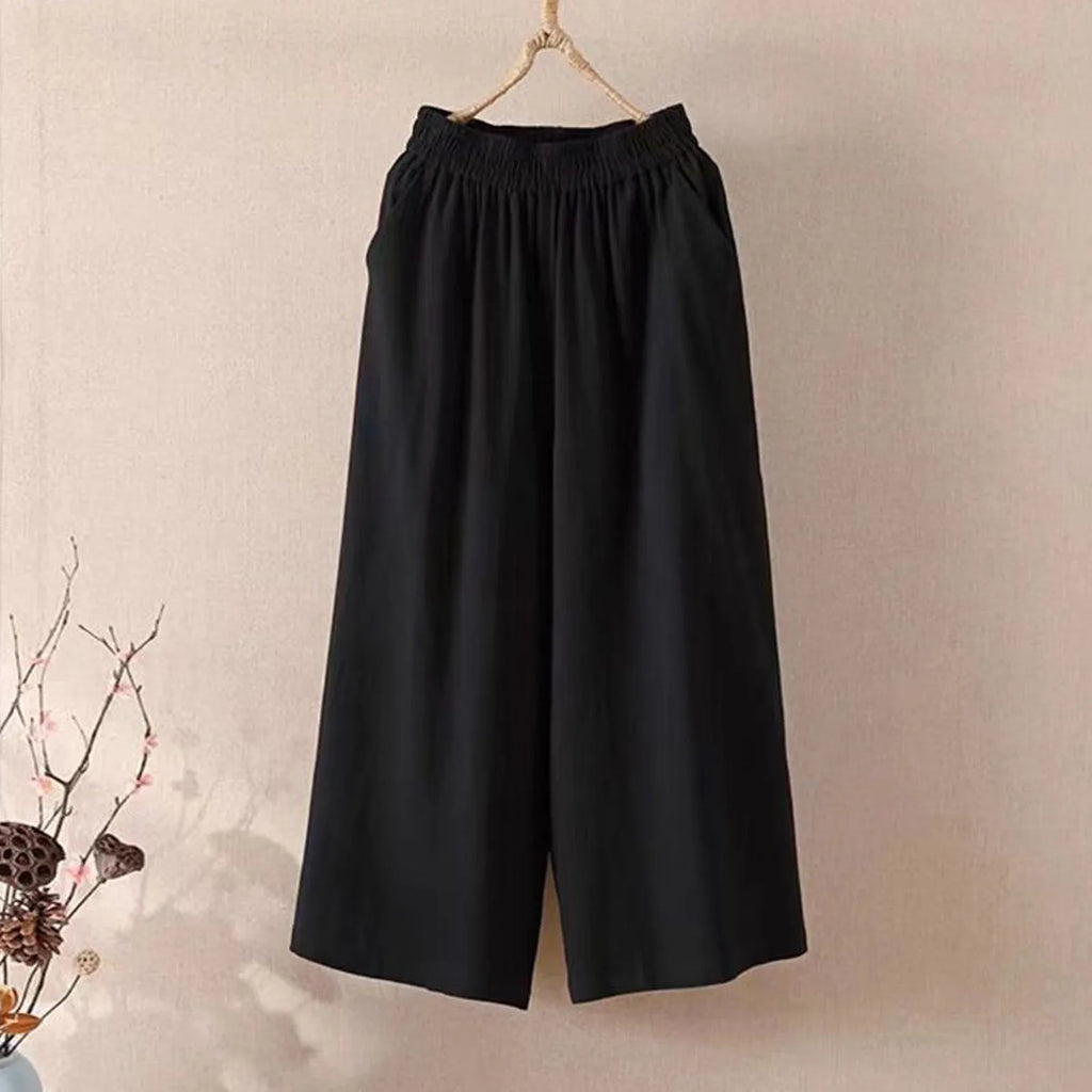 Women's High Waisted Wide Leg Pants - Casual Loose Cropped Trousers