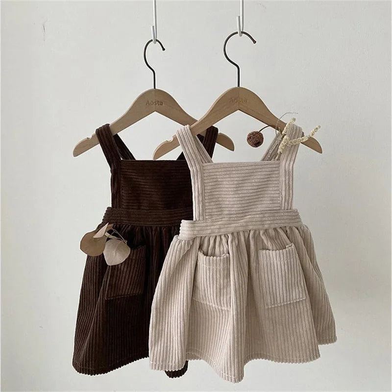 Baby Girls Corduroy Sleeveless A-Line Sundress - Vintage Style