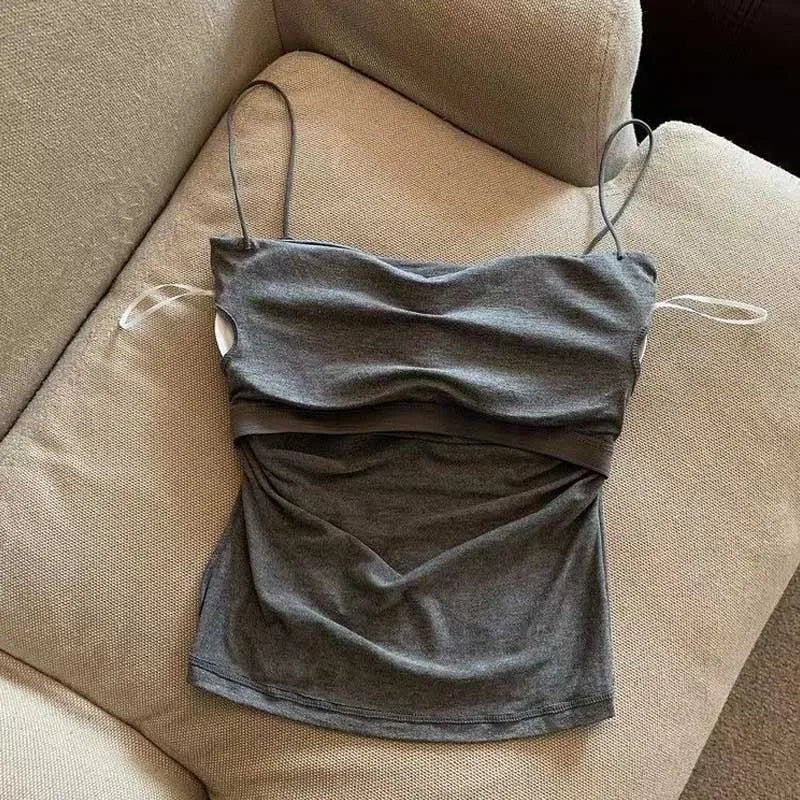 Built In Bra Camisole Tank Top For Women With Medium Stretch Cropped Sleeveless Vest