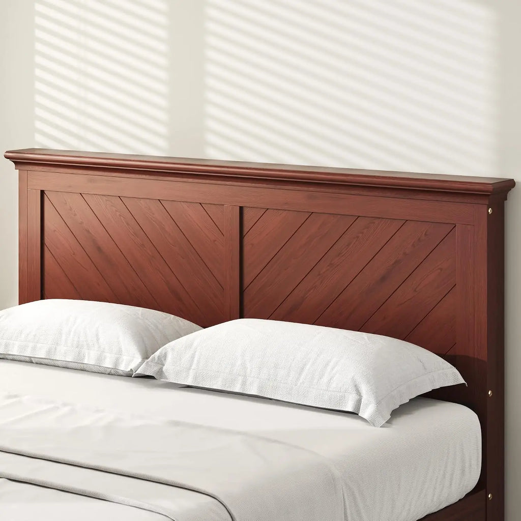 Solid Acacia Wood Queen Bed Frame with Headboard Cherry Finish, Customized