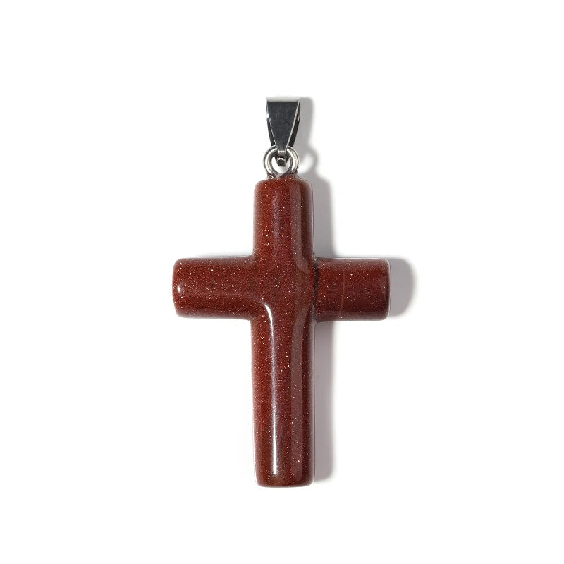 Natural Stone Cross Charm With Metal Loop Tiger Eye Opal Jewelry Prayer Pendant Necklace Making Accessories Diy Components
