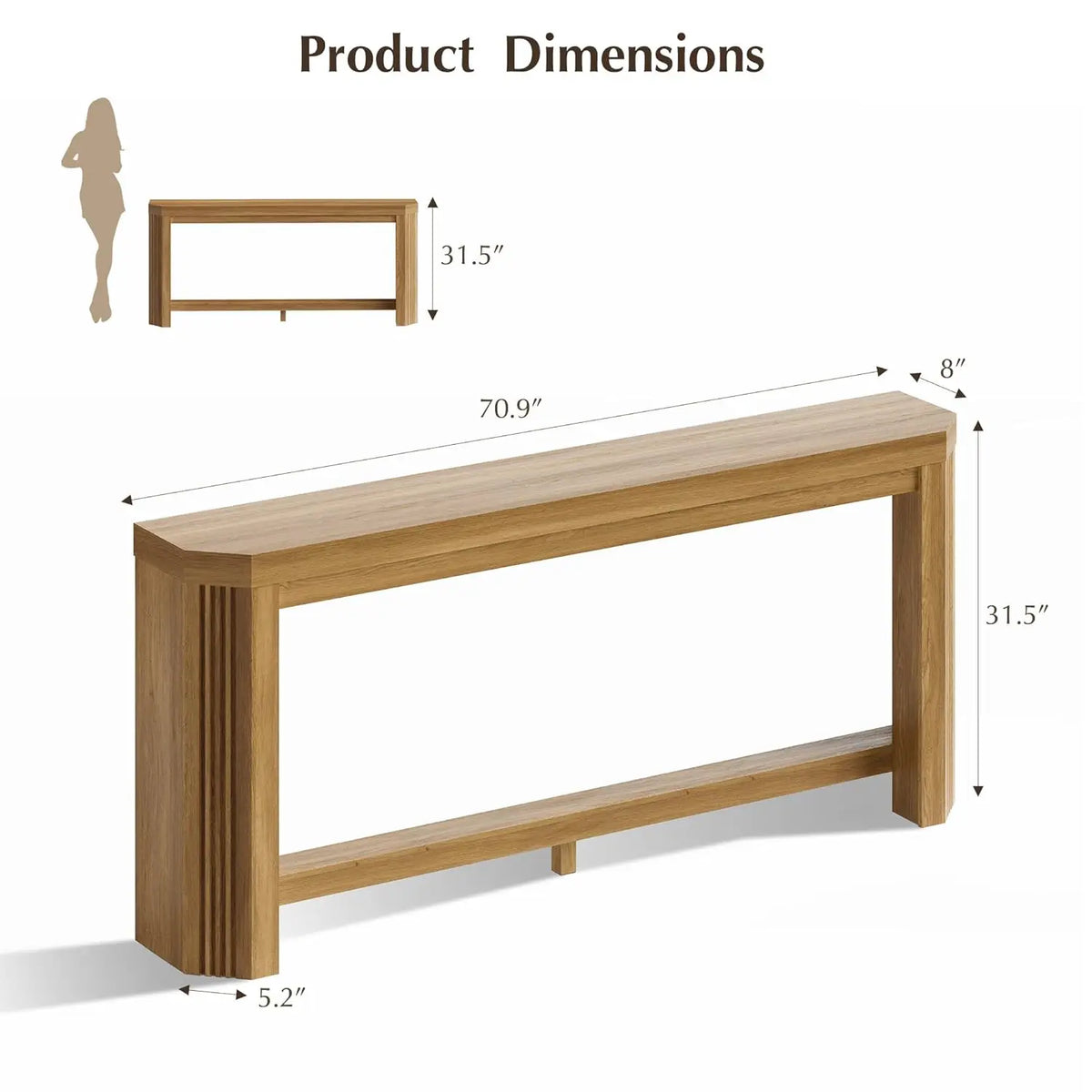 70" Console Table, Narrow Long Sofa Table with Open Storage, Easy Assembly for Entryway & Living Room, Light Brown, Customized