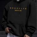 Men's autumn and winter casual fashionable loose brooklyn letter print long sleeved hooded warm sports pullover