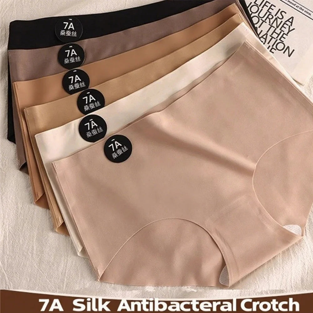 6pcs Seamless Mulberry Silk Panties Women's Ultra-thin Underwear Sexy High-elastic Soft Breathable Female Daily Panties