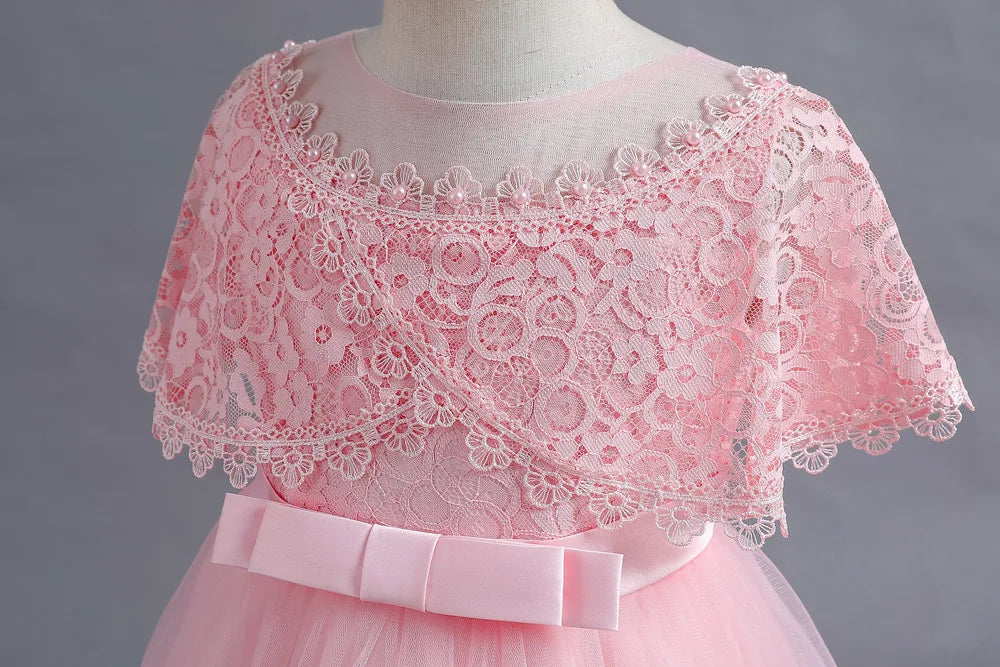 Criss-Cross Lace Girl Bridesmaid Dresses For Christmas White Kid's Party Dress Beading Tulle Children's Ceremony Evening Frocks
