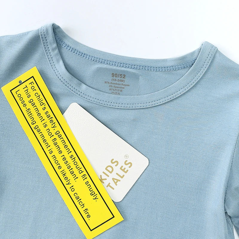 2026 New Arrivals Bamboo Fiber Toddler Baby Children's Pajamas Sets Suit For Girls Solid Long Sleeve Top+Pants Boys Sleepwear