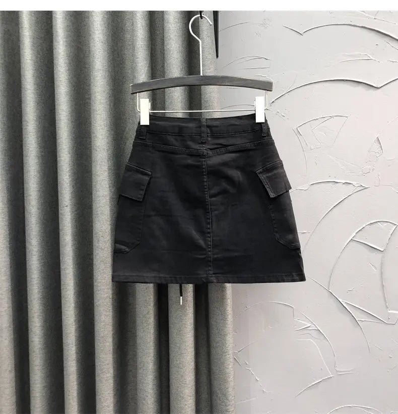 High Waist Slim Fit Denim Mini Skirt Women's Fashion Retro Style Short Skirts Summer Trendy Streetwear Polyester Fabric