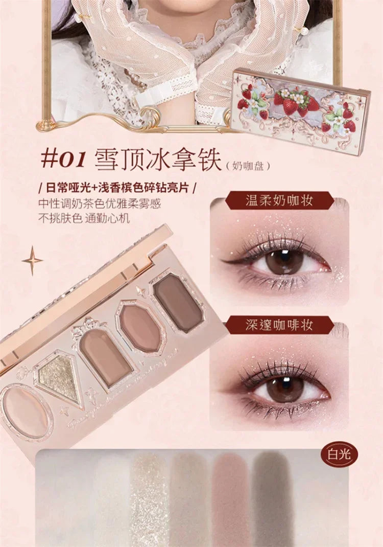 Flower Knows Series Shell Strawberry Angel Moonlight Mermaid Jewel Eyeshadow Palette 5 Colors Pearlescent Mashed Potatoes
