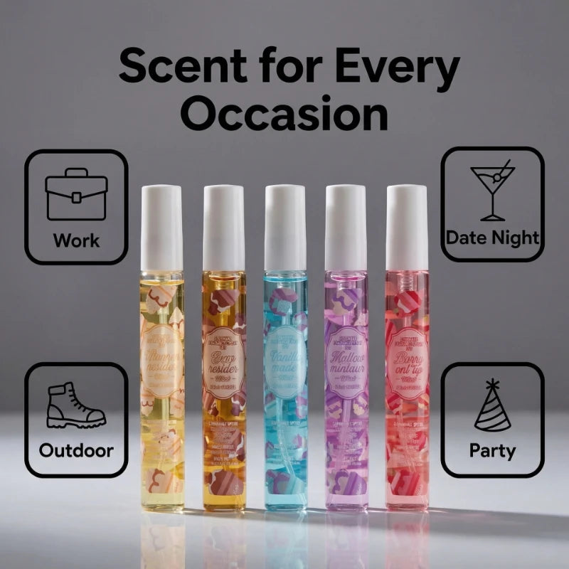 5pcs Gourmand Perfum Set Long Lasting Sweet Vanilla Cake Scent Mini Portable Fragrance Spray Set For Women