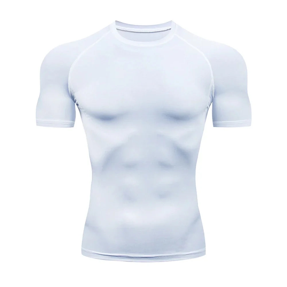 Men'S Bodybuilding Sports Tight T-Shirt Summer Compression O-Neck T Shirt Gym Fitness Quick Dry Running Tshirt Male Workout Tops