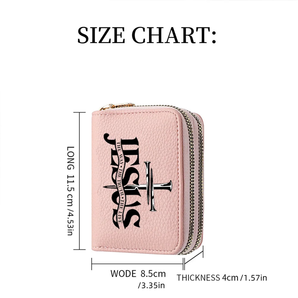 Women's PU Leather Wallet Short Coin Card Holder Jesus Pattern Small Hard Wallet Fashionable Money Bag